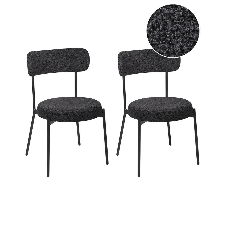 ALLISON - Eetkamerstoel Set Van 2 - Zwart - Bouclé 3 ALLISON - Eetkamerstoel Set Van 2 - Zwart - Bouclé