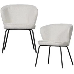 WOOOD Admit Eetkamerstoelen - Bouclé - Naturel - Set Van 2