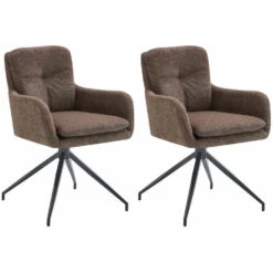 CLP Set Van 2 Eetkamerstoel Pickett Mat Zwart Frame - Stof - Bruin