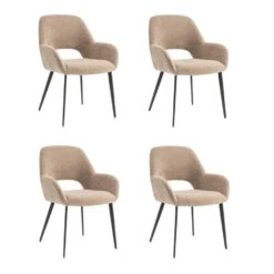 Levi - Eetkamerstoelen Met Armleuning - Set Van 4 - Taupe - Stof