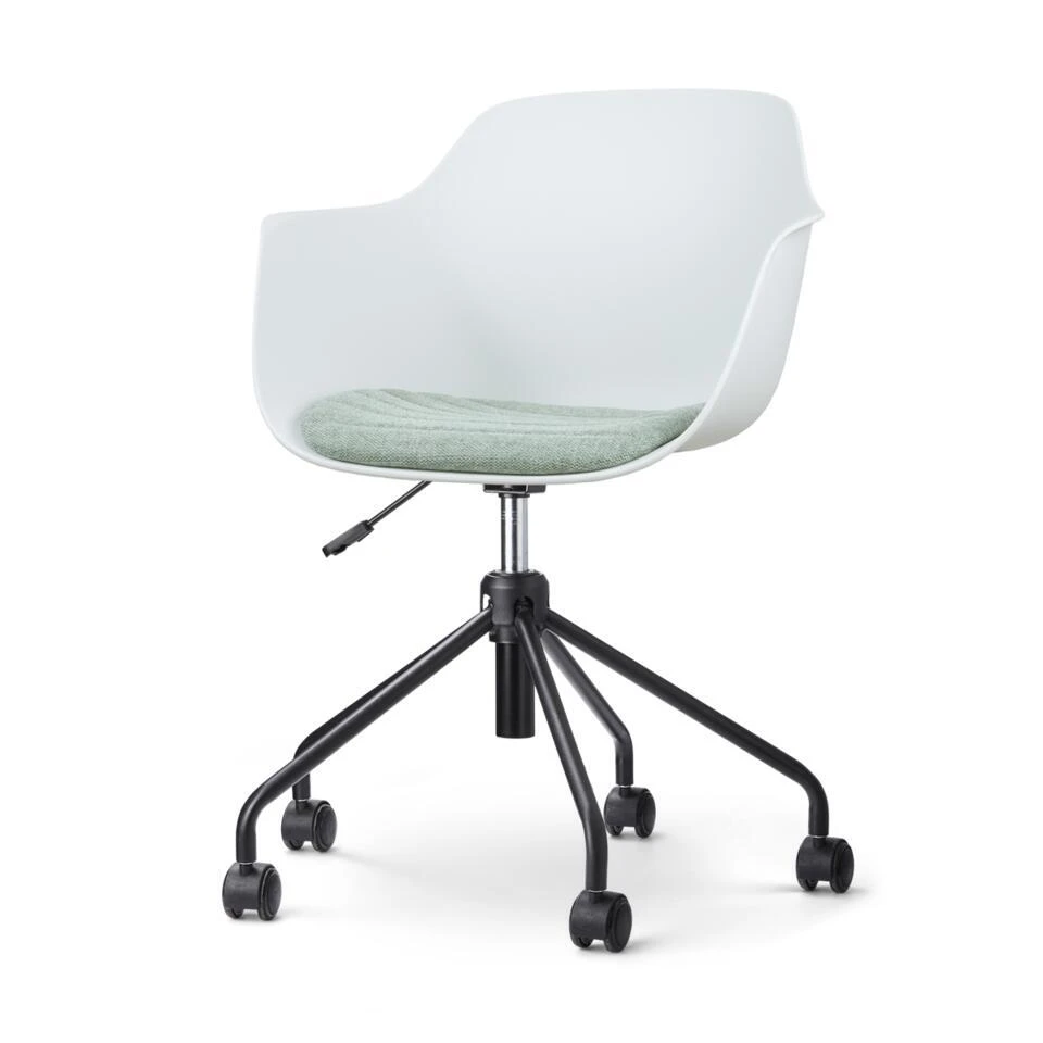 Nolon Nout-Liz Bureaustoel Wit - Zacht Groen Kussen - Zwart Onderstel 3 Nolon Nout-Liz Bureaustoel Wit - Zacht Groen Kussen - Zwart Onderstel