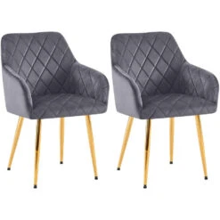 CLP Set Van 2 Eetkamerstoel Monett Goud Frame - Fluweel - Donkergrijs