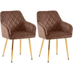 CLP Set Van 2 Eetkamerstoel Monett Goud Frame - Fluweel - Bruin