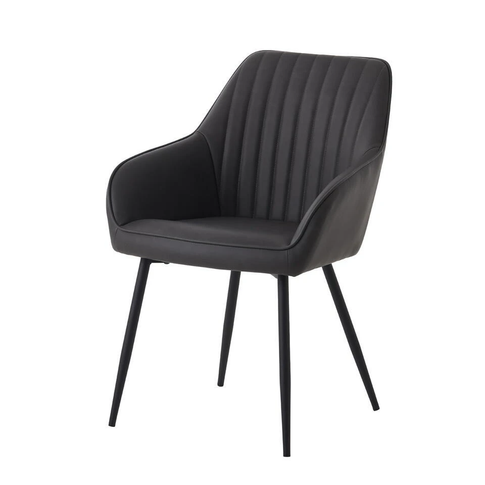 Eetkamerstoel Donkergrijs PU Leer - Nolan Stripe - Set Van 2 3 Eetkamerstoel Donkergrijs PU Leer - Nolan Stripe - Set Van 2