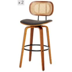 Set Van 2 Barkrukken Hout Rotan