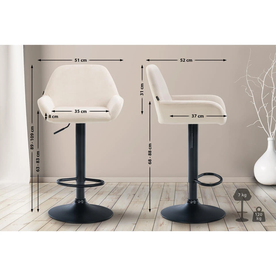 CLP Set Van 2 Barkruk Braga Zwart Frame - Fluweel - Creme 4 CLP Set Van 2 Barkruk Braga Zwart Frame - Fluweel - Creme - Afbeelding 2