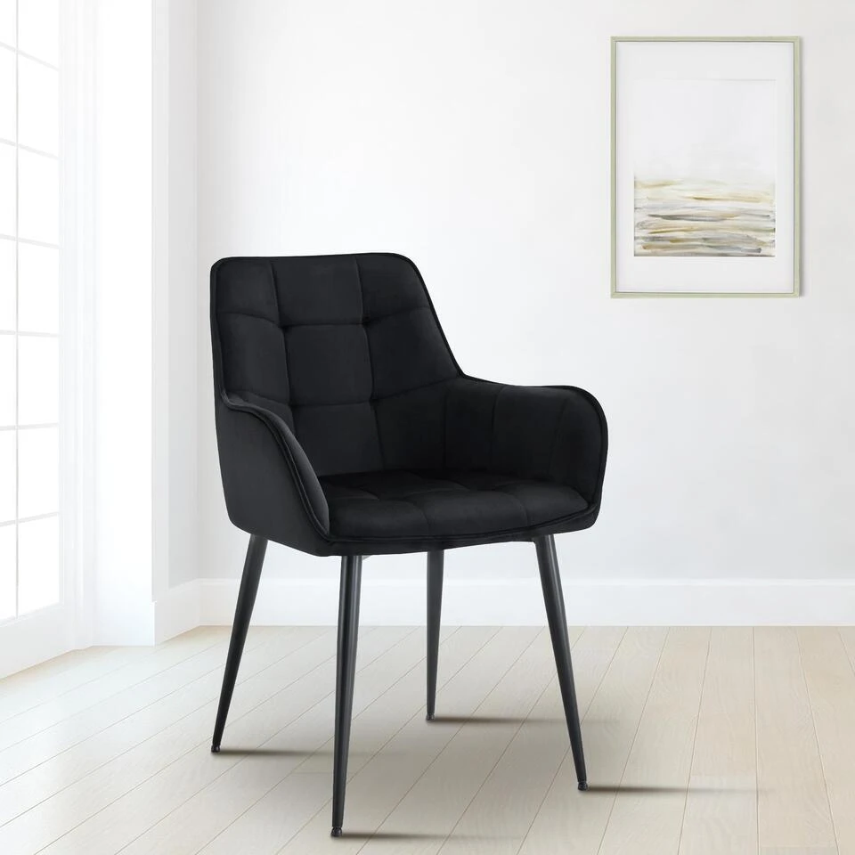 CLP Set Van 2 Eetkamerstoel Ferndale Zwart Frame - Fluweel - Zwart 5 CLP Set Van 2 Eetkamerstoel Ferndale Zwart Frame - Fluweel - Zwart - Afbeelding 3