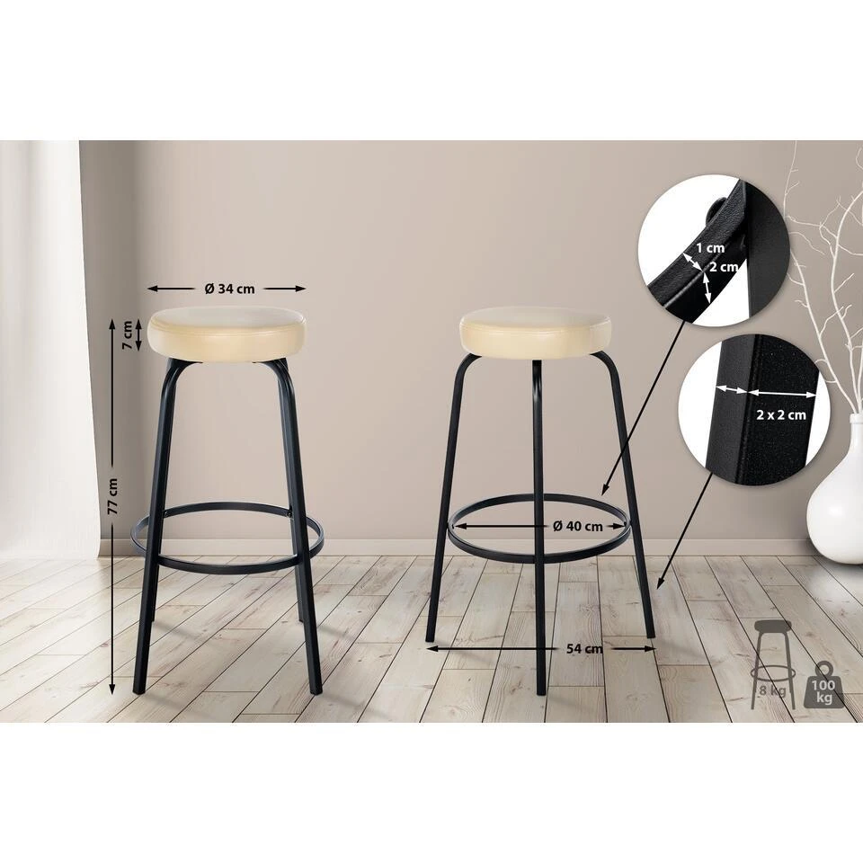 CLP Barkruk Kamari Mat Zwart Frame - Kunstleer - Creme 4 CLP Barkruk Kamari Mat Zwart Frame - Kunstleer - Creme - Afbeelding 2