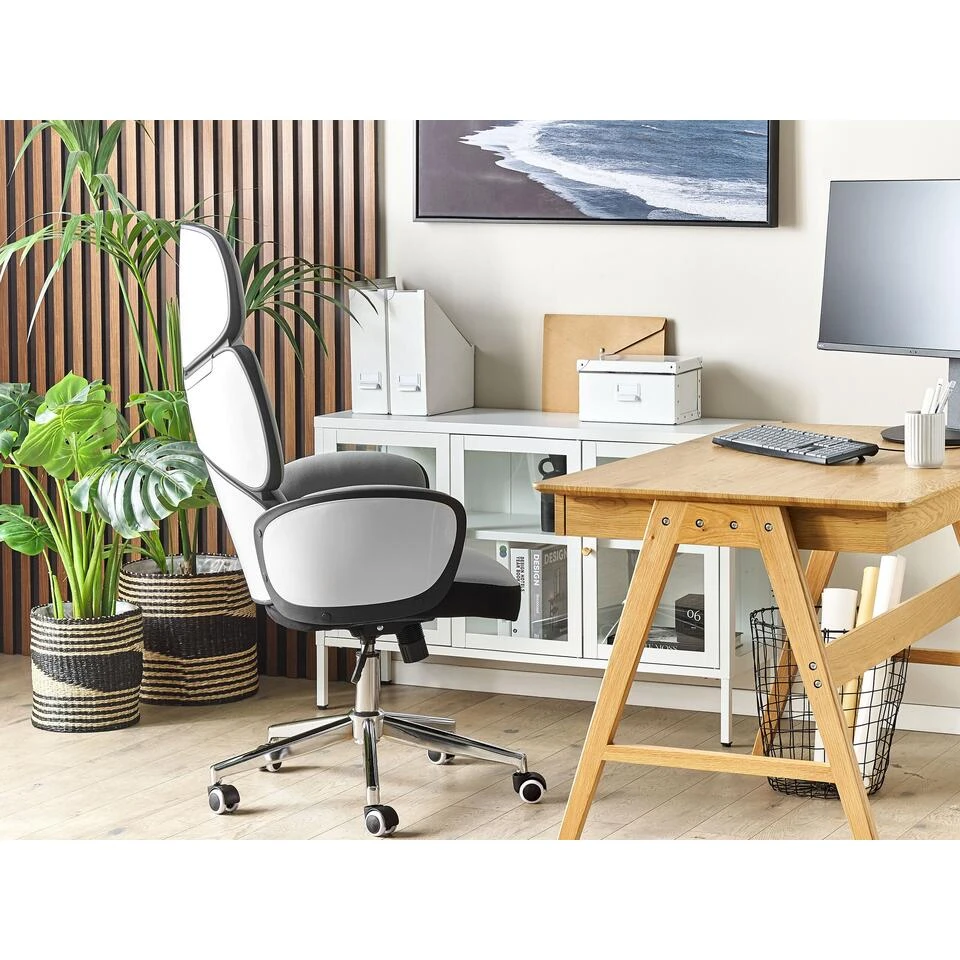 Beliani Bureaustoel SPLENDID - Grijs Polyester 6 Beliani Bureaustoel SPLENDID - Grijs Polyester - Afbeelding 4