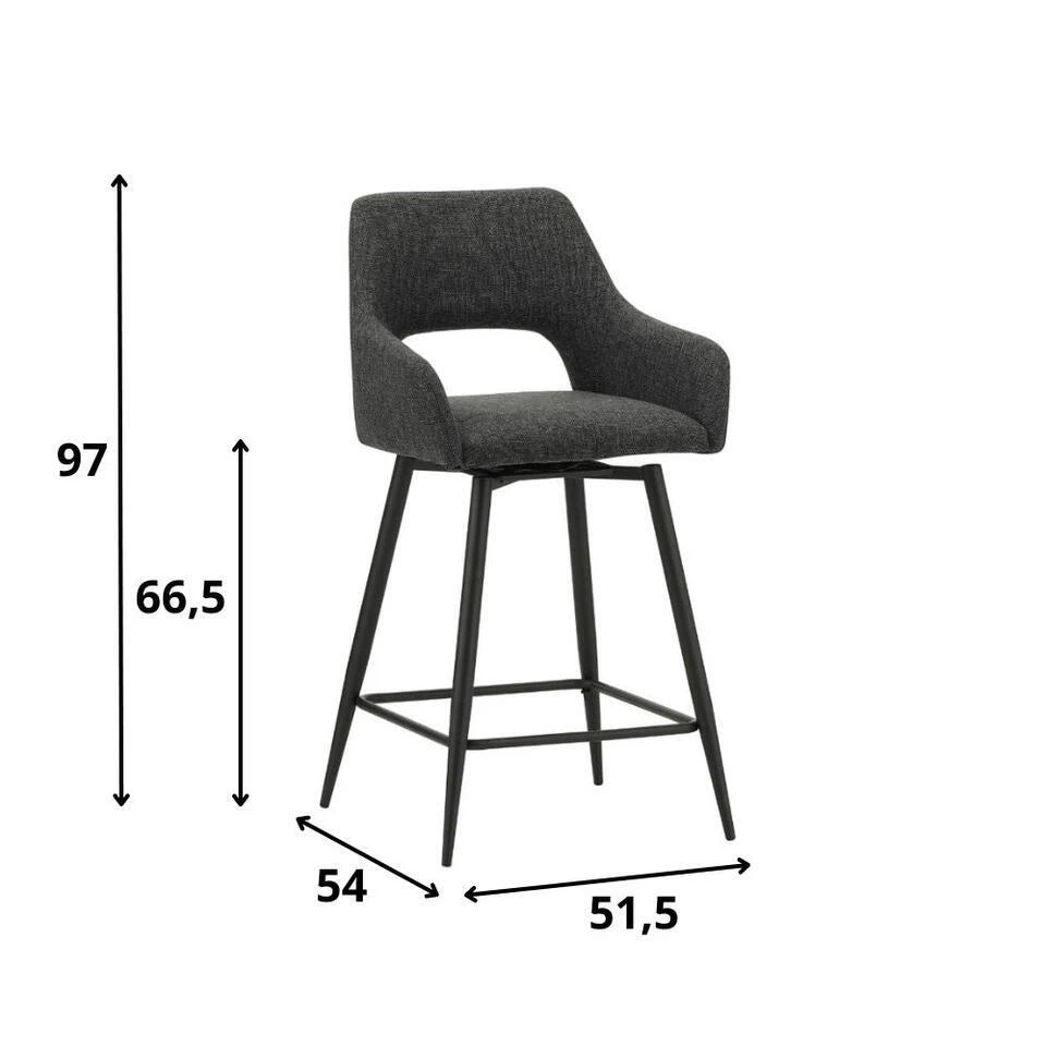 Barkruk Skye Draaibaar Met Armleuning Zwart - Zithoogte 66,50 Cm - Stof - Zwart 10 Barkruk Skye Draaibaar Met Armleuning Zwart - Zithoogte 66,50 Cm - Stof - Zwart - Afbeelding 8