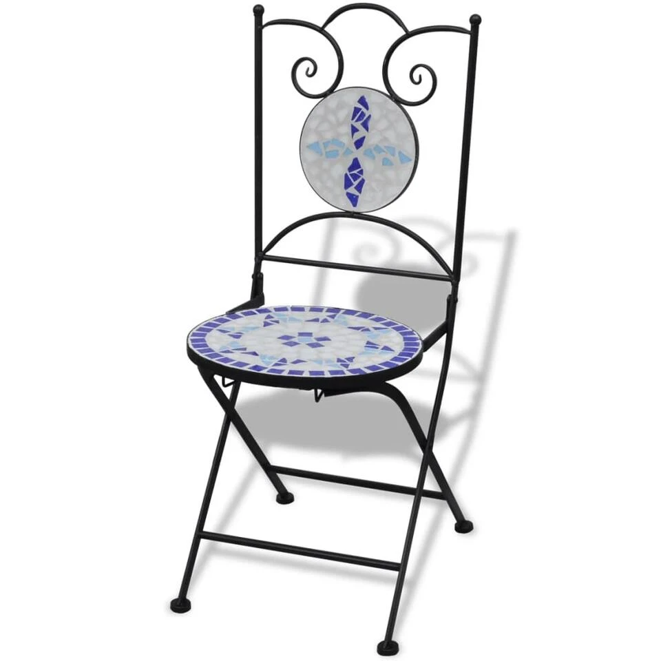 VidaXL Bistrostoelen Inklapbaar 2 St Keramiek Blauw En Wit 4 VidaXL Bistrostoelen Inklapbaar 2 St Keramiek Blauw En Wit - Afbeelding 2