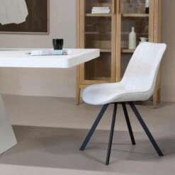 Eetkamerstoel Beige Stof/Metaal - Zithoogte 48cm - Mika - Set Van 2 -Leen Bakker Winkel 2469548380b0461398f34bf8c7b83f30