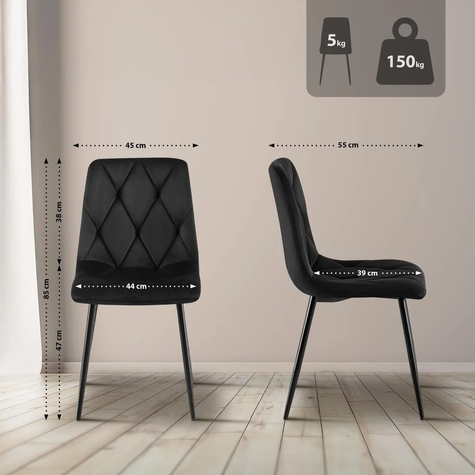 CLP Eetkamerstoel Clairton Zwart Frame - Fluweel - Zwart 4 CLP Eetkamerstoel Clairton Zwart Frame - Fluweel - Zwart - Afbeelding 2