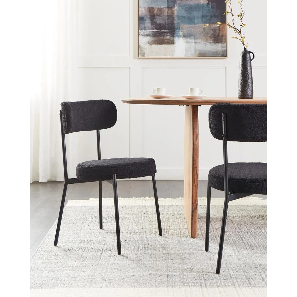 ALLISON - Eetkamerstoel Set Van 2 - Zwart - Bouclé 4 ALLISON - Eetkamerstoel Set Van 2 - Zwart - Bouclé - Afbeelding 2