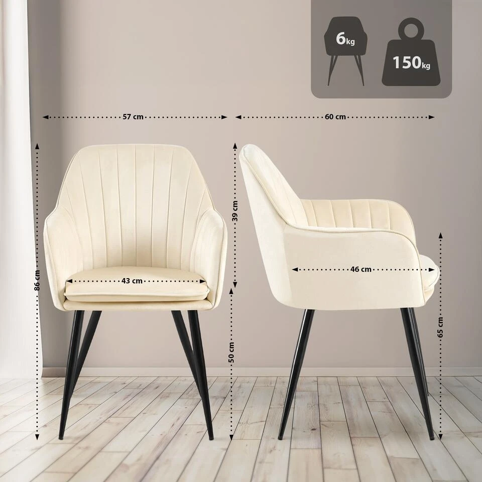 CLP Eetkamerstoel Cheryl Zwart Frame - Metaal - Creme 4 CLP Eetkamerstoel Cheryl Zwart Frame - Metaal - Creme - Afbeelding 2