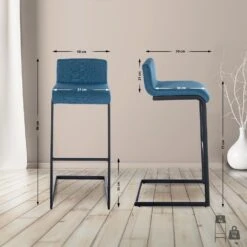 CLP Barkruk Newport Zwart Frame - Stof - Blauw -Leen Bakker Winkel 2ec11397fc454603959800b91300db08