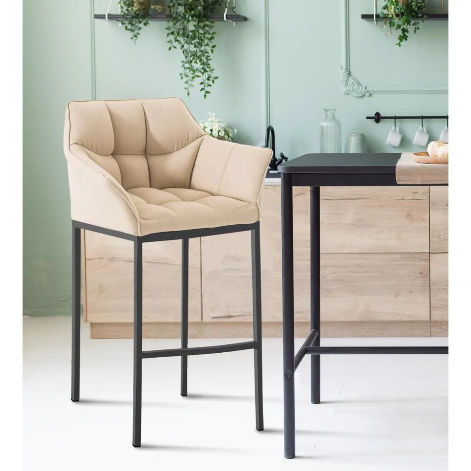 CLP Barkruk Damaso Zwart Frame - Stof - Creme 5 CLP Barkruk Damaso Zwart Frame - Stof - Creme - Afbeelding 3