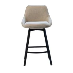 Barstoel Stof Beige - Zithoogte 65cm - 50x49x89cm - Roos - Set Van 2 -Leen Bakker Winkel 344092ab0cc044c2b883eefbf7e523c6