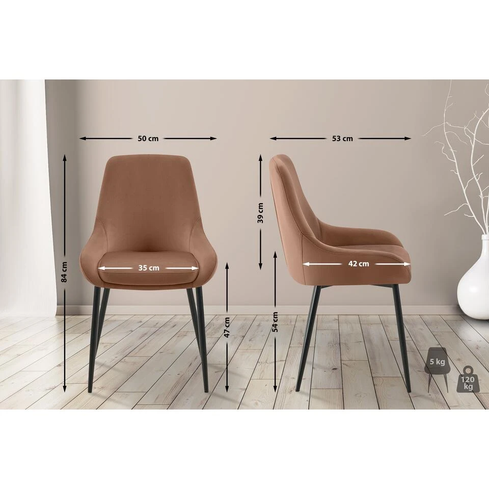 CLP Eetkamerstoel Elmira Zwart Frame - Fluweel - Bruin 4 CLP Eetkamerstoel Elmira Zwart Frame - Fluweel - Bruin - Afbeelding 2