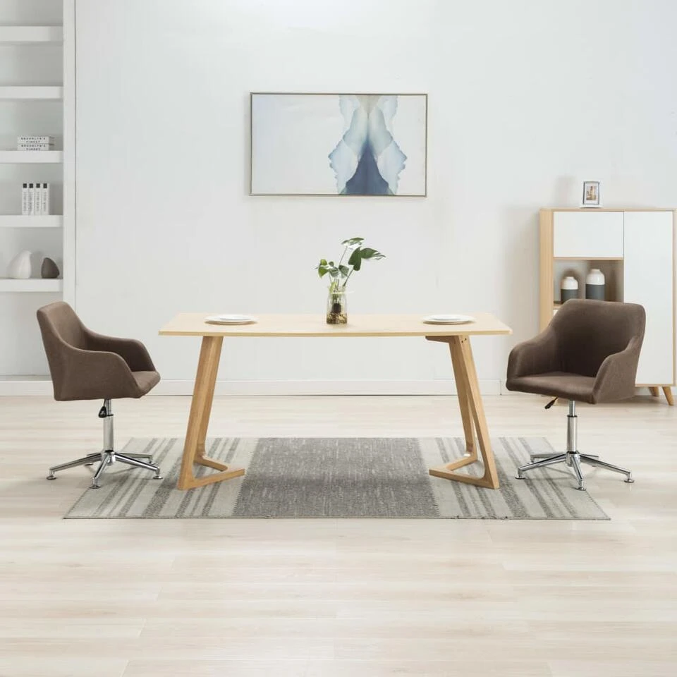 VidaXL Eetkamerstoelen Draaibaar 2 St Stof Bruin 4 VidaXL Eetkamerstoelen Draaibaar 2 St Stof Bruin - Afbeelding 2