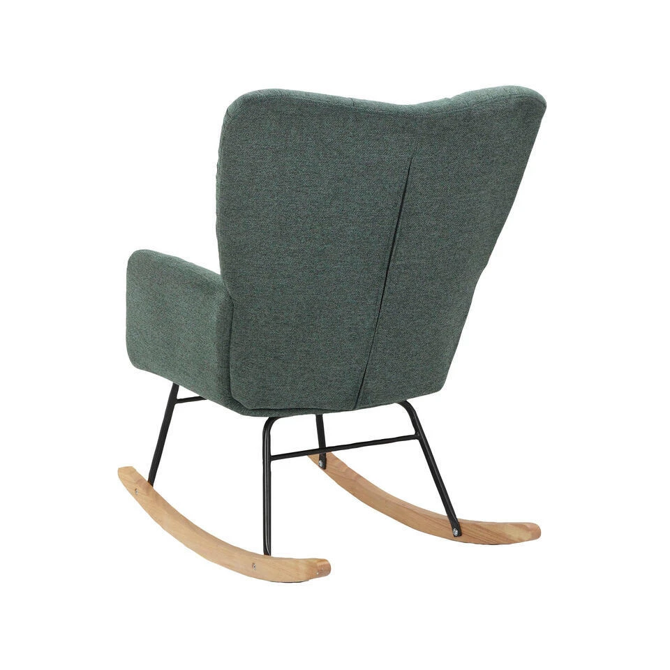 Elza - Schommelstoel Van Groene Stof 4 Elza - Schommelstoel Van Groene Stof - Afbeelding 2