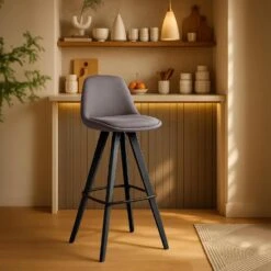 CLP Set Van 2 Barkruk Corbin Zwart Frame - Stof - Taupe -Leen Bakker Winkel 483900790bc2458892d831419332981d