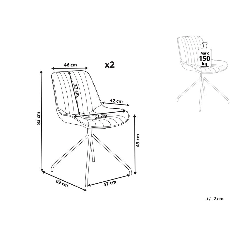 Beliani Eetkamerstoel NAVASOTA - Beige Fluweel 5 Beliani Eetkamerstoel NAVASOTA - Beige Fluweel - Afbeelding 3