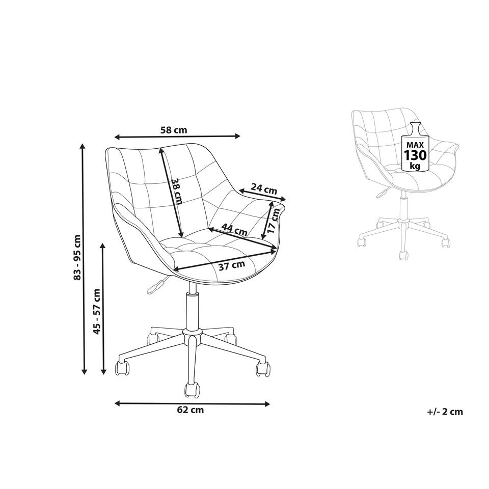Beliani Bureaustoel LABELLE - Roze Fluweel 5 Beliani Bureaustoel LABELLE - Roze Fluweel - Afbeelding 3