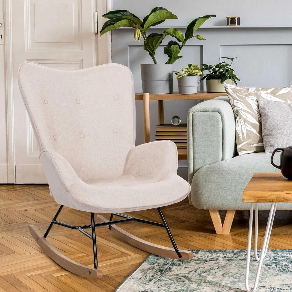 CLP Schommelstoel Sanka Stof - Creme 5 CLP Schommelstoel Sanka Stof - Creme - Afbeelding 3