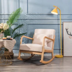 Schommelstoel Van Massief Hout En Beige Stof -Leen Bakker Winkel 5510885c6be7471eb0ac7df643b01ab1