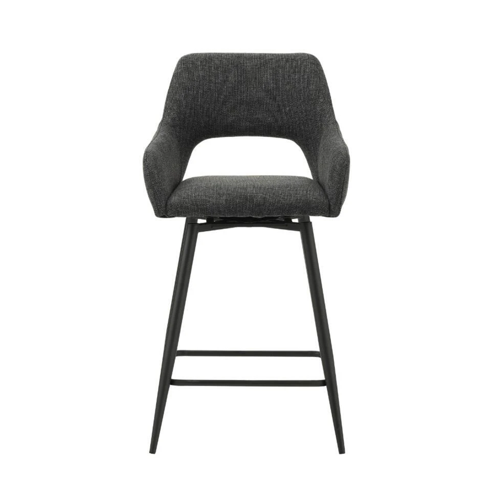 Barkruk Skye Draaibaar Met Armleuning Zwart - Zithoogte 66,50 Cm - Stof - Zwart 4 Barkruk Skye Draaibaar Met Armleuning Zwart - Zithoogte 66,50 Cm - Stof - Zwart - Afbeelding 2