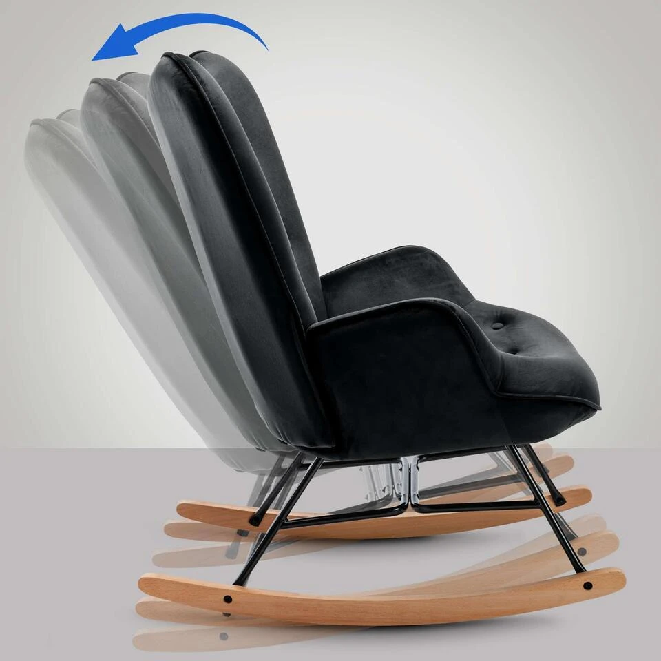 CLP Schommelstoel Sanka Fluweel - Zwart 6 CLP Schommelstoel Sanka Fluweel - Zwart - Afbeelding 4