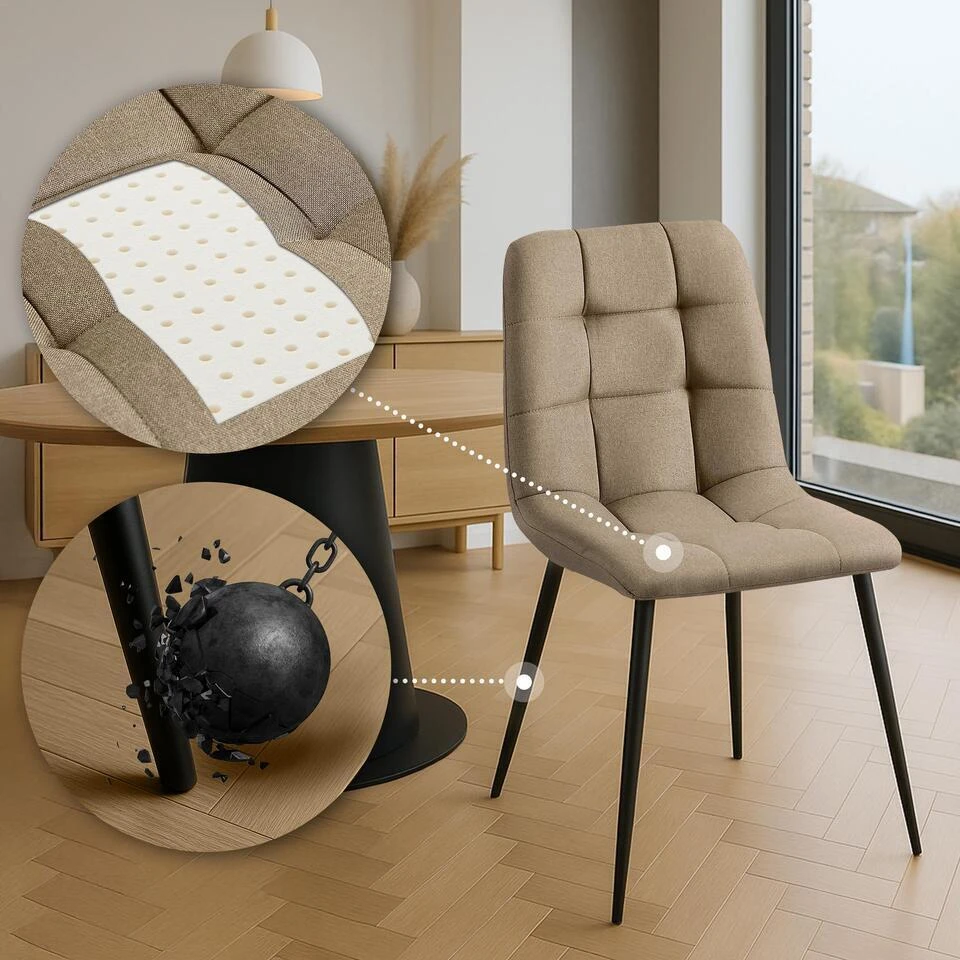 CLP Set Van 4 Eetkamerstoel Antibes Zwart Frame - Stof - Taupe 6 CLP Set Van 4 Eetkamerstoel Antibes Zwart Frame - Stof - Taupe - Afbeelding 4