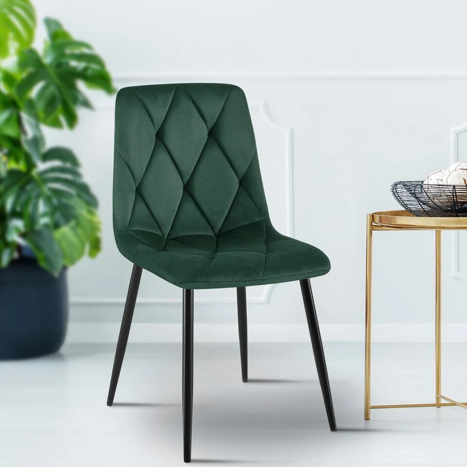 CLP Eetkamerstoel Clairton Zwart Frame - Fluweel - Donkergroen 5 CLP Eetkamerstoel Clairton Zwart Frame - Fluweel - Donkergroen - Afbeelding 3