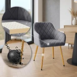 CLP Set Van 2 Eetkamerstoel Monett Goud Frame - Fluweel - Donkergrijs -Leen Bakker Winkel 6cc6f6d52fd748f28f2caacf8c6f284f
