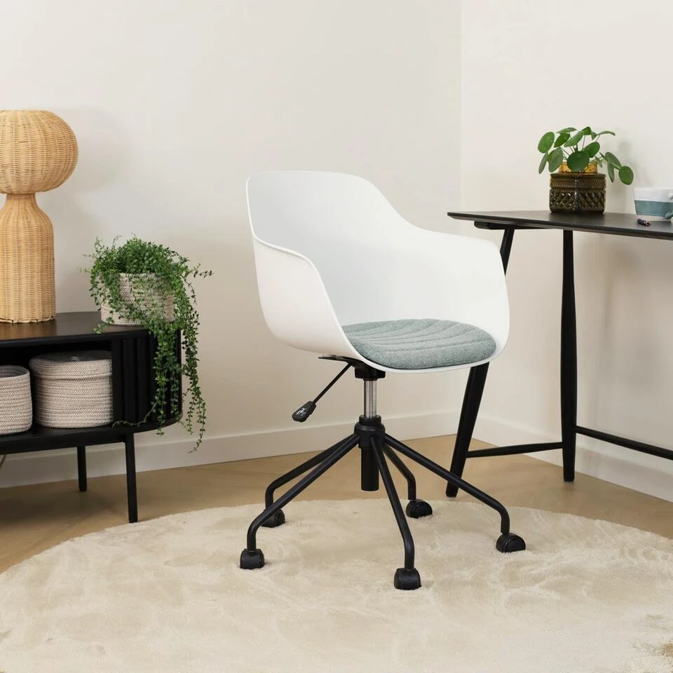 Nolon Nout-Liz Bureaustoel Wit - Zacht Groen Kussen - Zwart Onderstel 4 Nolon Nout-Liz Bureaustoel Wit - Zacht Groen Kussen - Zwart Onderstel - Afbeelding 2