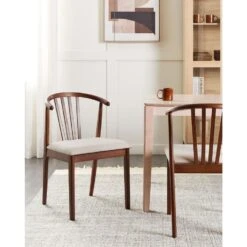 CRAIG - Eetkamerstoel Set Van 2 - Lichtbeige - Donker Hout -Leen Bakker Winkel 78386c4dd41c4ee3a312565d1fcd77b0