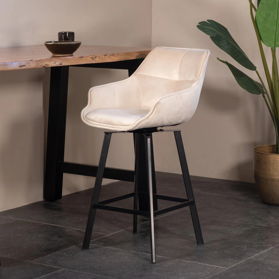 Giga Meubel Barstoel Velvet Champagne - Draaibaar - Stoel Shannon 4 Giga Meubel Barstoel Velvet Champagne - Draaibaar - Stoel Shannon - Afbeelding 2