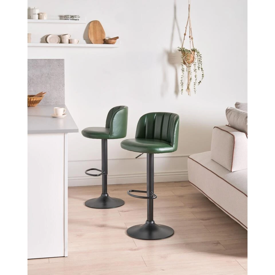 VLORE - Barkruk Set Van 2 - Donkergroen - Kunstleer 4 VLORE - Barkruk Set Van 2 - Donkergroen - Kunstleer - Afbeelding 2