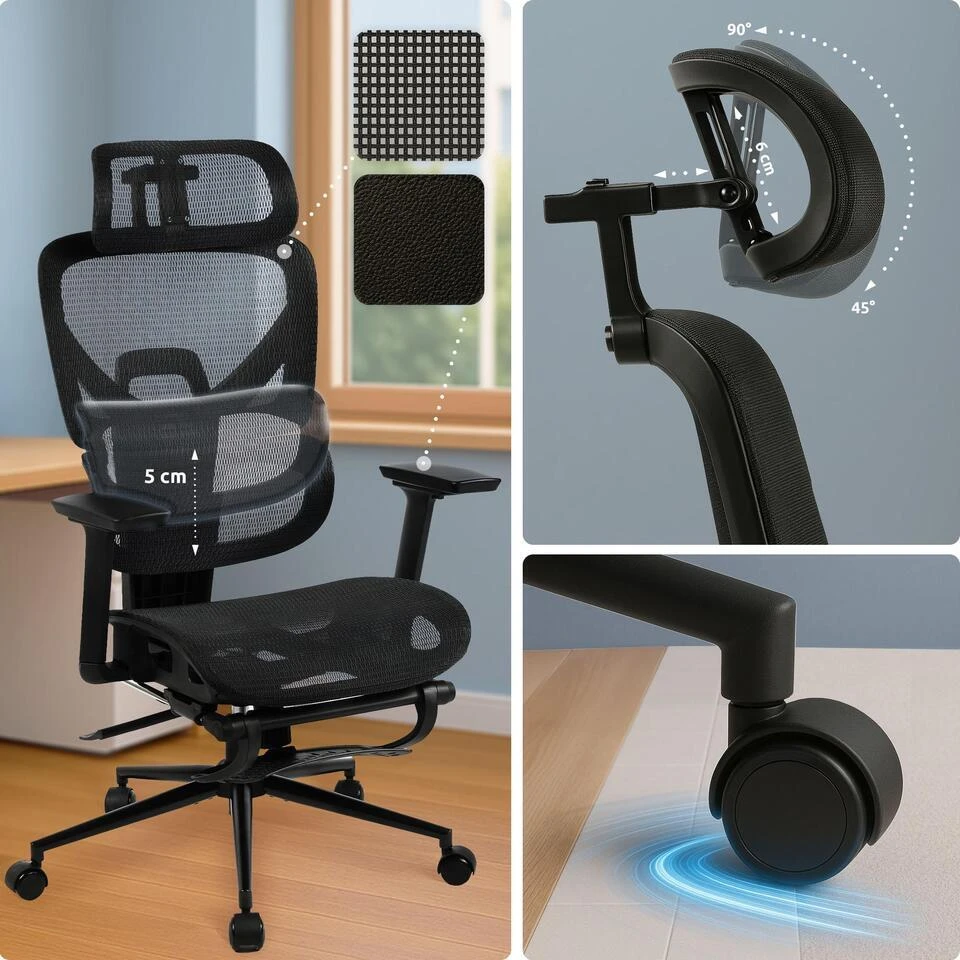 CLP Bureaustoel Beresford Zwart Frame - Stof - Zwart 7 CLP Bureaustoel Beresford Zwart Frame - Stof - Zwart - Afbeelding 5