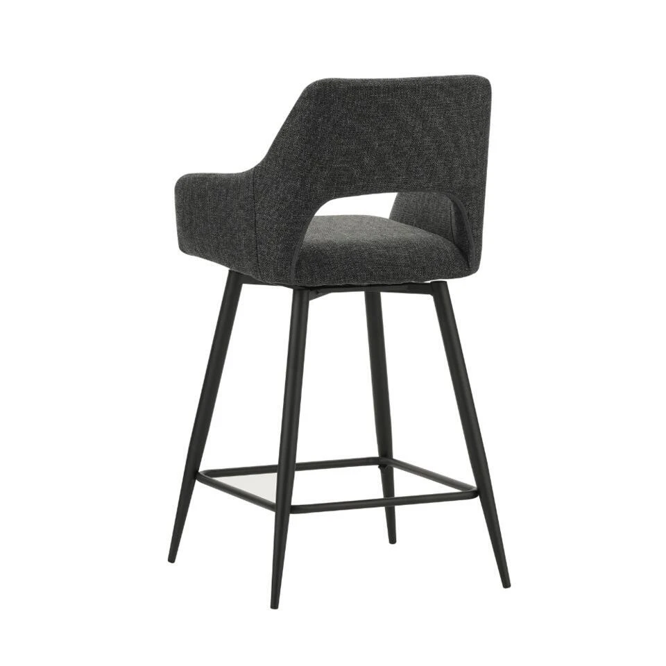 Barkruk Skye Draaibaar Met Armleuning Zwart - Zithoogte 66,50 Cm - Stof - Zwart 6 Barkruk Skye Draaibaar Met Armleuning Zwart - Zithoogte 66,50 Cm - Stof - Zwart - Afbeelding 4