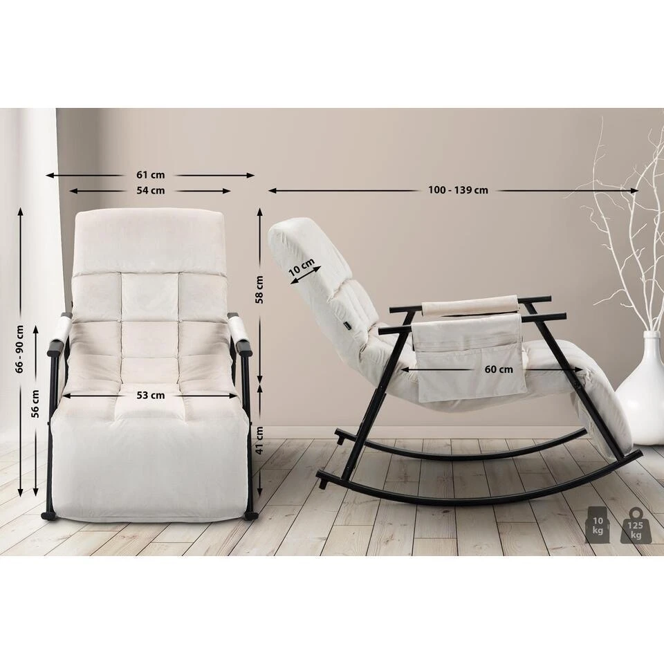 CLP Schommelstoel Cathy Fluweel - Creme 4 CLP Schommelstoel Cathy Fluweel - Creme - Afbeelding 2