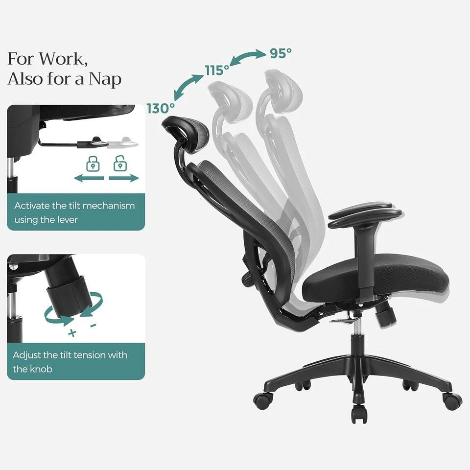 Parya Home Bureaustoel – Verstelbare Stoel Met Hoofdsteun 6 Parya Home Bureaustoel – Verstelbare Stoel Met Hoofdsteun - Afbeelding 4