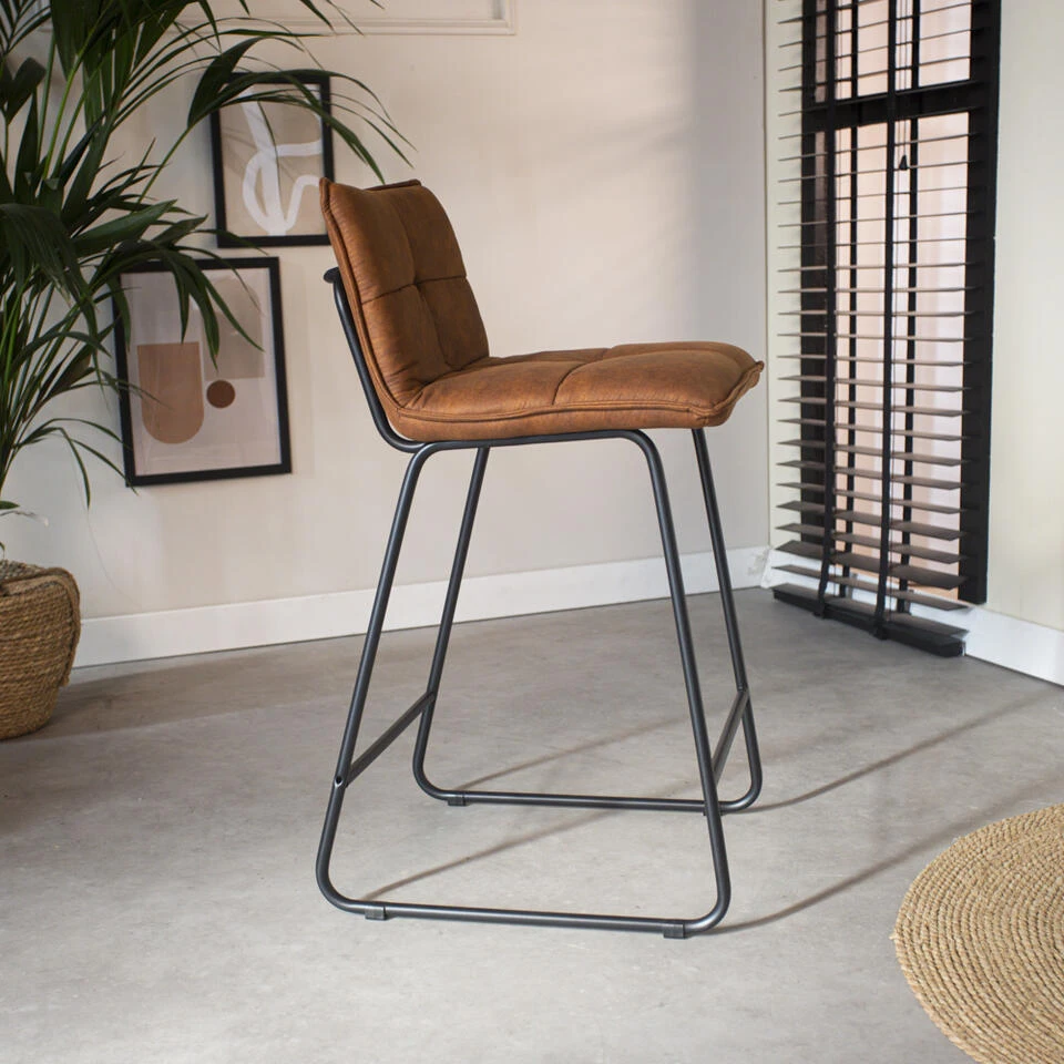 Industriële Barkruk Jelle Cognac - Zithoogte 65 Cm - Stof - Bruin 4 Industriële Barkruk Jelle Cognac - Zithoogte 65 Cm - Stof - Bruin - Afbeelding 2