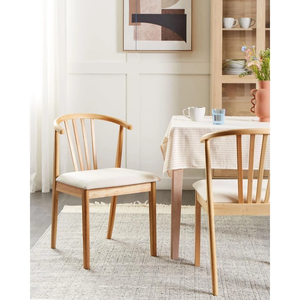 CRAIG - Eetkamerstoel Set Van 2 - Lichtbeige - Licht Hout 4 CRAIG - Eetkamerstoel Set Van 2 - Lichtbeige - Licht Hout - Afbeelding 2