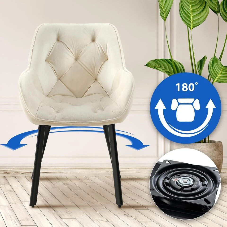 CLP Eetkamerstoel Antigo Zwart Frame - Fluweel - Creme 6 CLP Eetkamerstoel Antigo Zwart Frame - Fluweel - Creme - Afbeelding 4