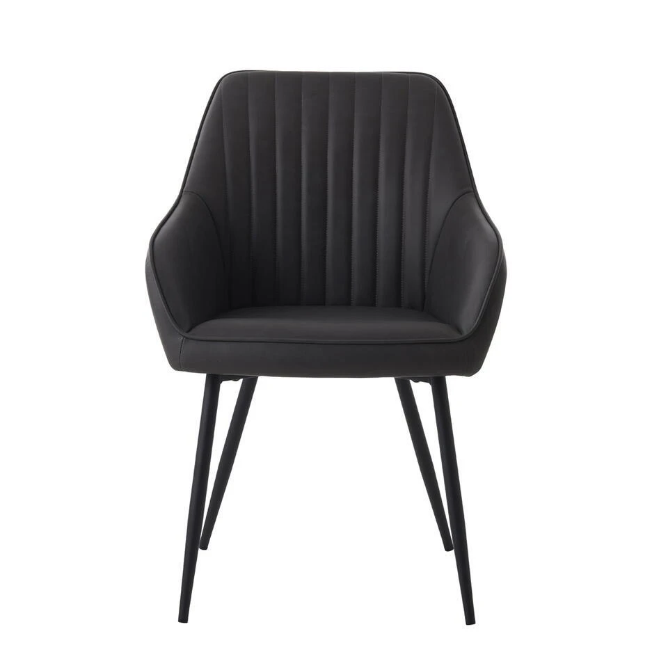 Eetkamerstoel Donkergrijs PU Leer - Nolan Stripe - Set Van 2 5 Eetkamerstoel Donkergrijs PU Leer - Nolan Stripe - Set Van 2 - Afbeelding 3