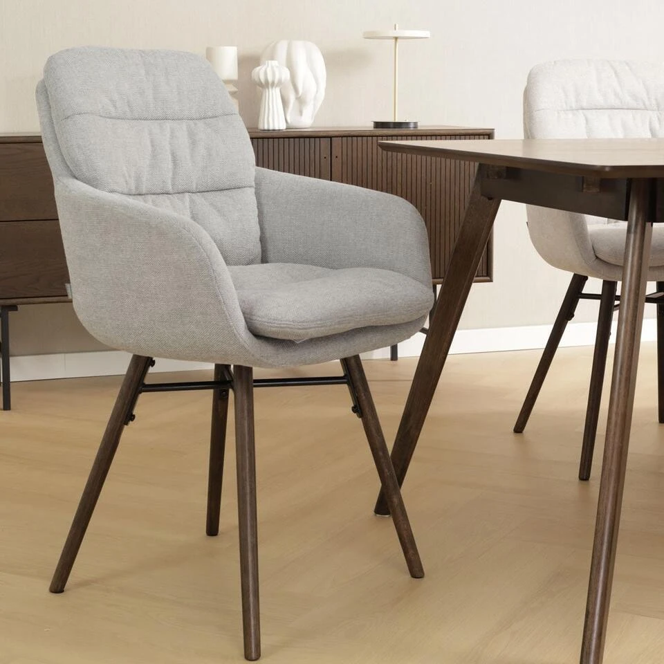 Nolon Nena-Mia Eetkamerstoel Grijs - Met Armleuning - Walnoot 4 Nolon Nena-Mia Eetkamerstoel Grijs - Met Armleuning - Walnoot - Afbeelding 2