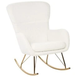 ANASET - Schommelstoel - Wit/Goud - Bouclé -Leen Bakker Winkel 9829b3e7ce1b47fd915248261d0a08eb