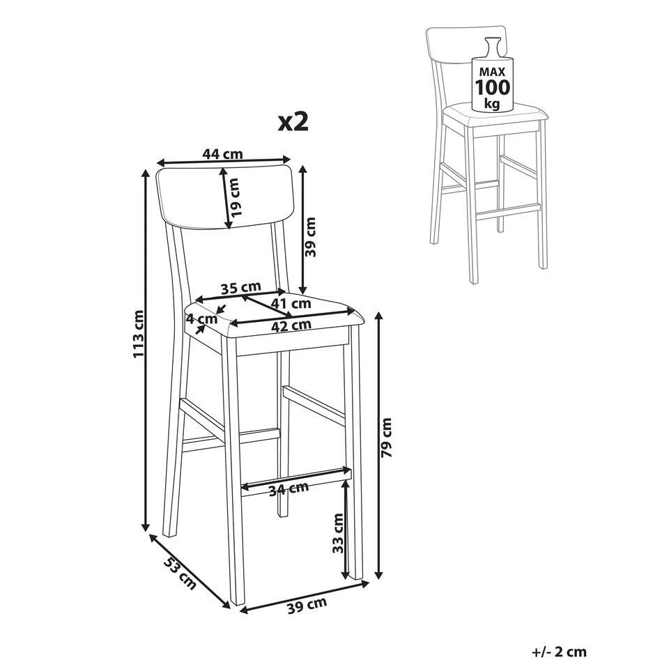 AMBLER - Barkruk Set Van 2 - Lichtbeige - Hout 5 AMBLER - Barkruk Set Van 2 - Lichtbeige - Hout - Afbeelding 3